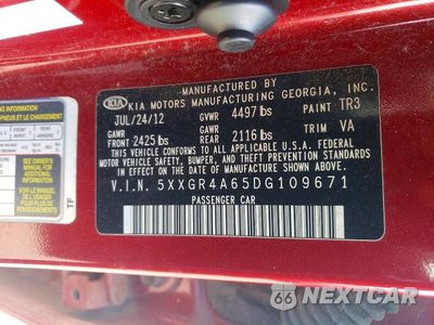 Zdjęcie 12 z 12 samochodu: 2013 KIA OPTIMA SX VIN:5XXGR4A65DG109671 - miniatura