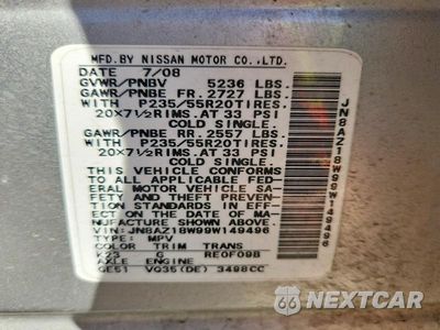 Zdjęcie 13 z 13 samochodu: 2009 NISSAN MURANO S VIN:JN8AZ18W99W149496 - miniatura
