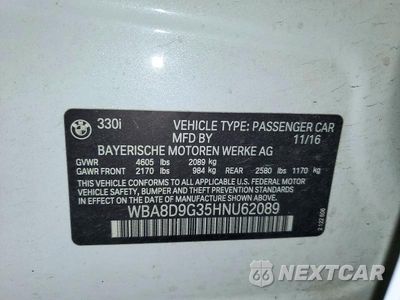 Zdjęcie 13 z 13 samochodu: 2017 BMW 330 XI VIN:WBA8D9G35HNU62089 - miniatura