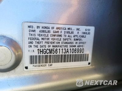 Zdjęcie 12 z 12 samochodu: 2003 HONDA ACCORD DX VIN:1HGCM56113A106990 - miniatura