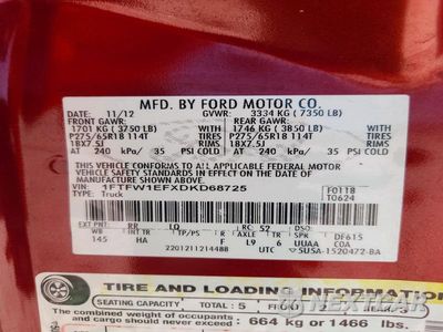 Zdjęcie 13 z 13 samochodu: 2013 FORD F150 SUPERCREW VIN:1FTFW1EFXDKD68725 - miniatura