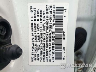 Zdjęcie 13 z 13 samochodu: 2020 HONDA CIVIC EX VIN:19XFC1F36LE025148 - miniatura