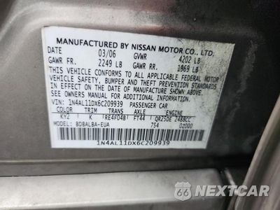 Zdjęcie 12 z 12 samochodu: 2006 NISSAN ALTIMA 2.5 VIN:1N4AL11DX6C209939 - miniatura