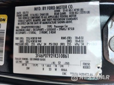Zdjęcie 12 z 12 samochodu: 2015 FORD FUSION SE VIN:3FA6P0T92FR310861 - miniatura
