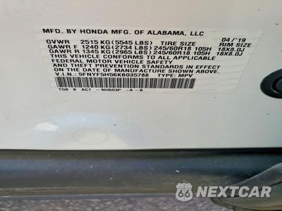 Zdjęcie 14 z 14 samochodu: 2019 HONDA PILOT EXL VIN:5FNYF5H56KB035788 - miniatura