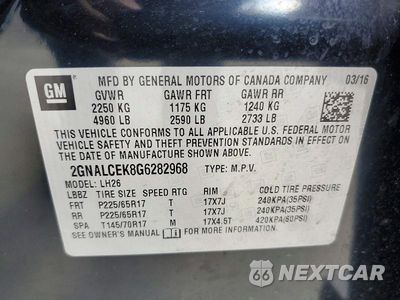 Zdjęcie 13 z 13 samochodu: 2016 CHEVROLET EQUINOX LT VIN:2GNALCEK8G6282968 - miniatura