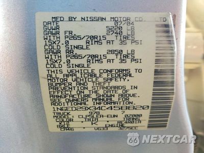 Zdjęcie 12 z 12 samochodu: 2004 NISSAN FRONTIER XE-V6 VIN:1N6ED29X34C458820 - miniatura