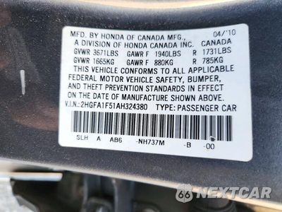 Zdjęcie 12 z 12 samochodu: 2010 HONDA CIVIC LX VIN:2HGFA1F51AH324380 - miniatura