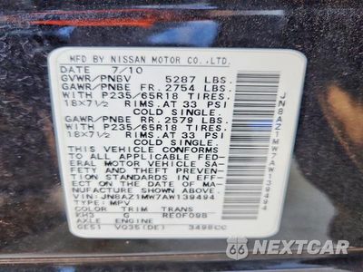 Zdjęcie 13 z 13 samochodu: 2010 NISSAN MURANO S VIN:JN8AZ1MW7AW139494 - miniatura