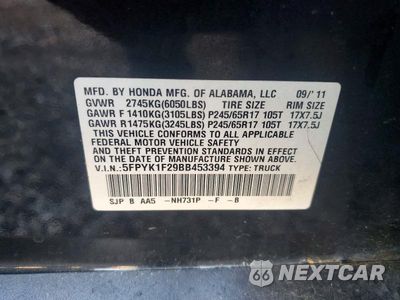 Zdjęcie 13 z 13 samochodu: 2011 HONDA RIDGELINE RT VIN:5FPYK1F29BB453394 - miniatura