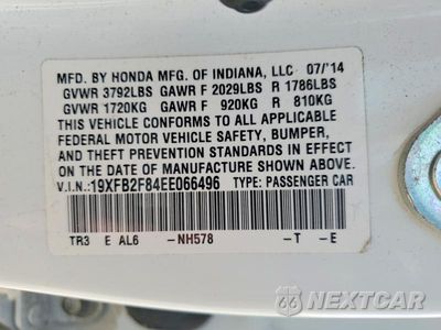 Zdjęcie 13 z 13 samochodu: 2014 HONDA CIVIC EX VIN:19XFB2F84EE066496 - miniatura