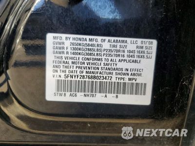 Zdjęcie 13 z 13 samochodu: 2008 HONDA PILOT EXL VIN:5FNYF28768B023472 - miniatura