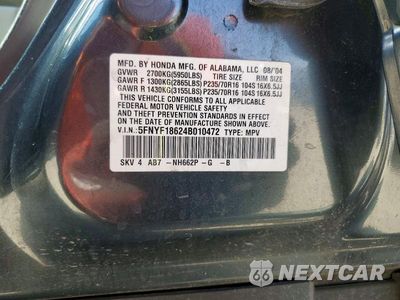 Zdjęcie 12 z 12 samochodu: 2004 HONDA PILOT EXL VIN:5FNYF18624B010472 - miniatura