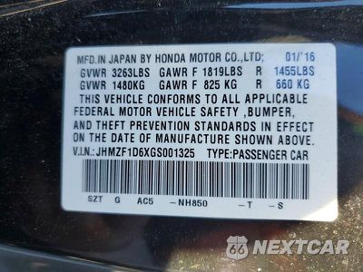 Zdjęcie 12 z 12 samochodu: 2016 HONDA CR-Z EX VIN:JHMZF1D6XGS001325 - miniatura