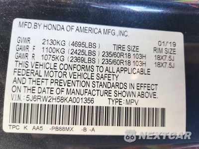 Zdjęcie 13 z 13 samochodu: 2019 HONDA CR-V EX VIN:5J6RW2H58KA001356 - miniatura