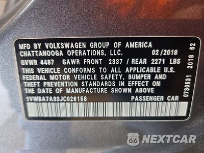 Zdjęcie 12 z 12 samochodu: 2018 VOLKSWAGEN PASSAT SE VIN:1VWBA7A33JC026158 - miniatura