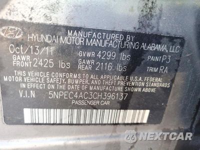 Zdjęcie 12 z 12 samochodu: 2012 HYUNDAI SONATA SE VIN:5NPEC4AC3CH396137 - miniatura