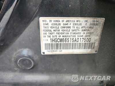 Zdjęcie 12 z 12 samochodu: 2005 HONDA ACCORD EX VIN:1HGCM66515A017500 - miniatura