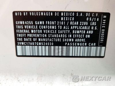 Zdjęcie 12 z 12 samochodu: 2016 VOLKSWAGEN GOLF SPORTWAGEN S VIN:3VWC17AU7GM524030 - miniatura