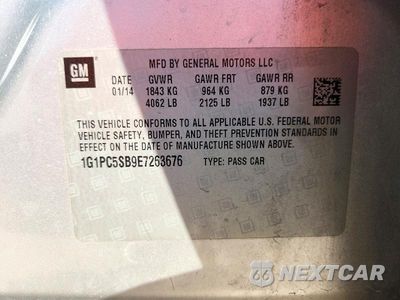 Zdjęcie 12 z 12 samochodu: 2014 CHEVROLET CRUZE LT VIN:1G1PC5SB9E7263676 - miniatura