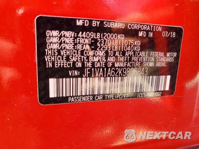 Zdjęcie 13 z 13 samochodu: 2019 SUBARU WRX WRX PREMIUM VIN:JF1VA1A62K9806843 - miniatura