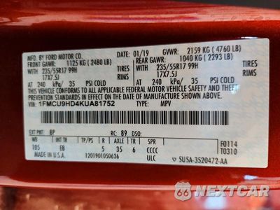 Zdjęcie 13 z 13 samochodu: 2019 FORD ESCAPE SEL VIN:1FMCU9HD4KUA81752 - miniatura