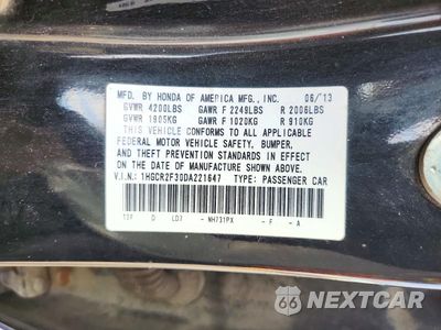 Zdjęcie 12 z 12 samochodu: 2013 HONDA ACCORD LX VIN:1HGCR2F30DA221647 - miniatura