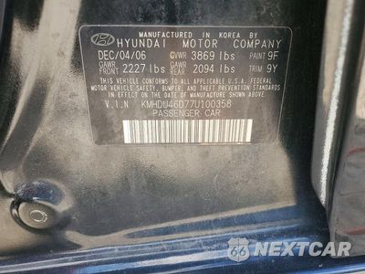 Zdjęcie 12 z 12 samochodu: 2007 HYUNDAI ELANTRA GLS VIN:KMHDU46D77U100358 - miniatura