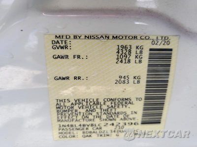 Zdjęcie 12 z 12 samochodu: 2020 NISSAN ALTIMA S VIN:1N4BL4BV8LC242396 - miniatura