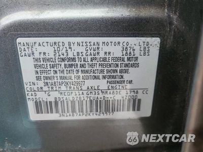 Zdjęcie 12 z 12 samochodu: 2019 NISSAN SENTRA SV VIN:3N1AB7AP2KY429977 - miniatura