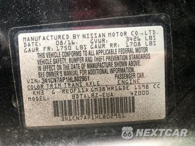 Zdjęcie 10 z 10 samochodu: 2017 NISSAN VERSA 1.6 SV VIN:3N1CN7AP1HL802951 - miniatura