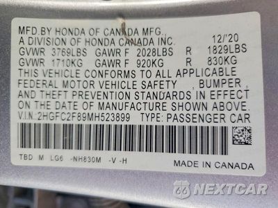 Zdjęcie 12 z 12 samochodu: 2021 HONDA CIVIC SPORT VIN:2HGFC2F89MH523899 - miniatura