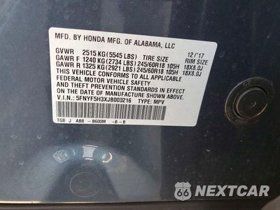 Zdjęcie 13 z 13 samochodu: 2018 HONDA PILOT EX VIN:5FNYF5H3XJB000216 - miniatura