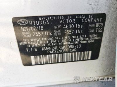 Zdjęcie 12 z 12 samochodu: 2019 HYUNDAI SONATA HYBRID SE VIN:KMHE24L35KA088713 - miniatura