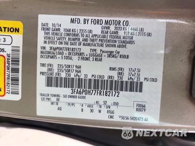 Zdjęcie 13 z 13 samochodu: 2015 FORD FUSION SE VIN:3FA6P0H77FR182172 - miniatura