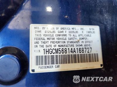 Zdjęcie 12 z 12 samochodu: 2004 HONDA ACCORD EX VIN:1HGCM56814A168727 - miniatura
