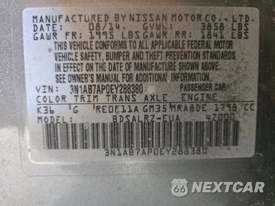 Zdjęcie 12 z 12 samochodu: 2014 NISSAN SENTRA SR VIN:3N1AB7AP0EY288380 - miniatura
