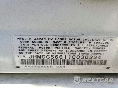 Zdjęcie 12 z 12 samochodu: 2001 HONDA ACCORD EX VIN:JHMCG56611C030334 - miniatura