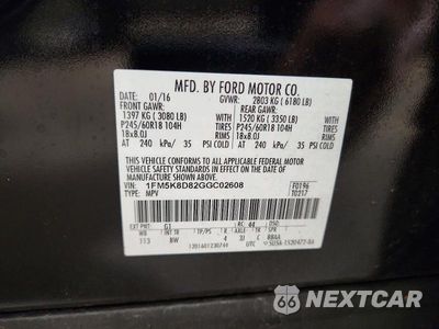 Zdjęcie 13 z 13 samochodu: 2016 FORD EXPLORER XLT VIN:1FM5K8D82GGC02608 - miniatura