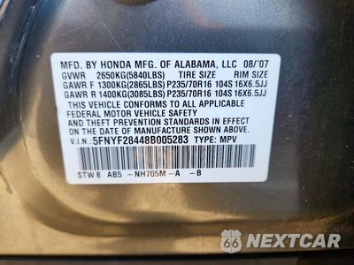 Zdjęcie 13 z 13 samochodu: 2008 HONDA PILOT EX VIN:5FNYF28448B005283 - miniatura
