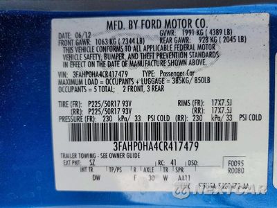 Zdjęcie 12 z 12 samochodu: 2012 FORD FUSION SE VIN:3FAHP0HA4CR417479 - miniatura