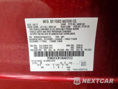 Zdjęcie 13 z 13 samochodu: 2018 FORD FLEX SEL VIN:2FMGK5C81JBA02553 - miniatura