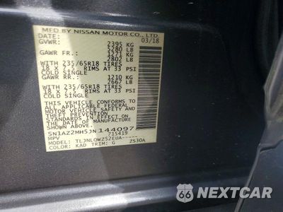 Zdjęcie 12 z 12 samochodu: 2018 NISSAN MURANO SV VIN:5N1AZ2MH5JN144097 - miniatura