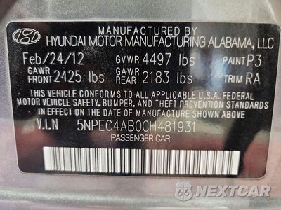 Zdjęcie 12 z 12 samochodu: 2012 HYUNDAI SONATA LIMITED 2.0T VIN:5NPEC4AB0CH481931 - miniatura