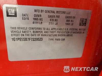 Zdjęcie 12 z 12 samochodu: 2015 CHEVROLET CRUZE LT VIN:1G1PE5SB7F7229523 - miniatura