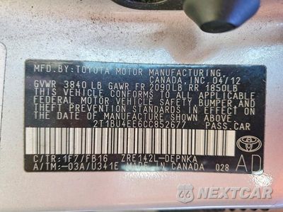 Zdjęcie 12 z 12 samochodu: 2012 TOYOTA COROLLA LE VIN:2T1BU4EE6CC852677 - miniatura