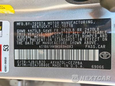 Zdjęcie 12 z 12 samochodu: 2019 TOYOTA CAMRY XSE VIN:4T1B61HK9KU694083 - miniatura