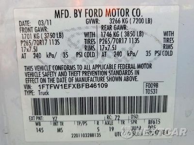 Zdjęcie 12 z 12 samochodu: 2011 FORD F150 SUPERCREW VIN:1FTFW1EFXBFB46109 - miniatura