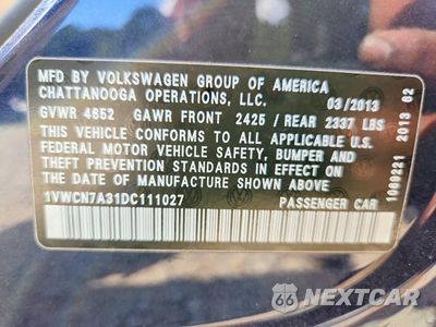 Zdjęcie 12 z 12 samochodu: 2013 VOLKSWAGEN PASSAT SEL VIN:1VWCN7A31DC111027 - miniatura