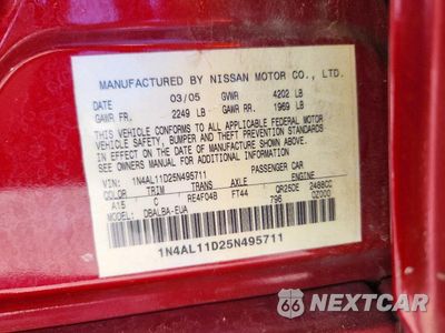 Zdjęcie 13 z 13 samochodu: 2005 NISSAN ALTIMA 2.5 VIN:1N4AL11D25N495711 - miniatura